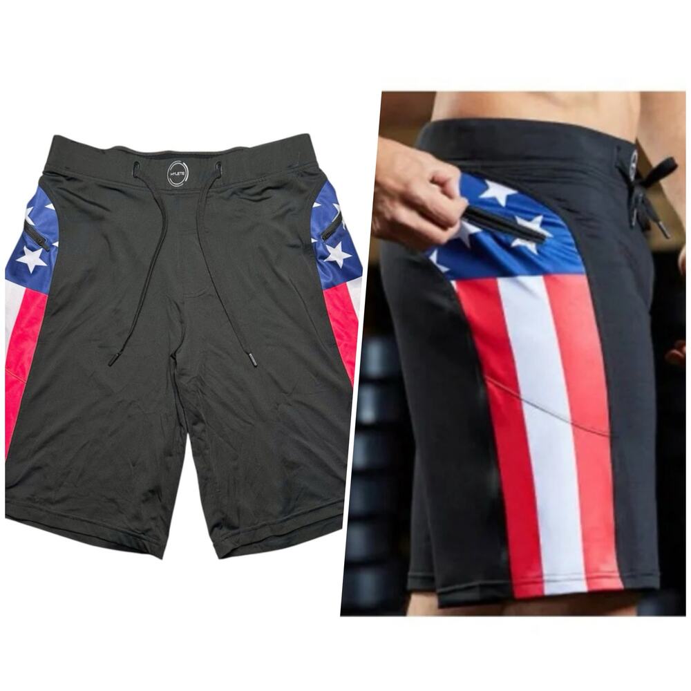 Hylete | Men | American Flag Stretch Athletic Active Workout Shorts | Medium